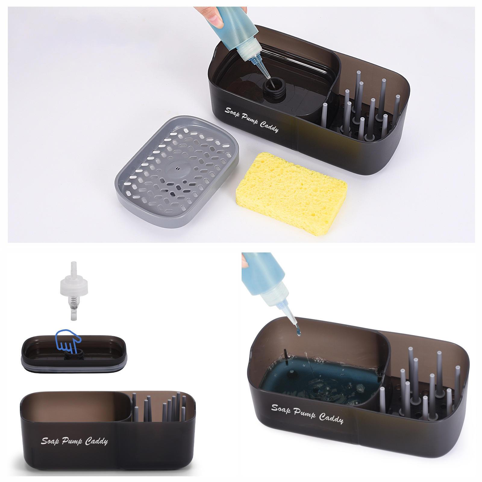 Kitchen Sink Sponge & Soap Holder – Dishwashing Storage Organizer Box
