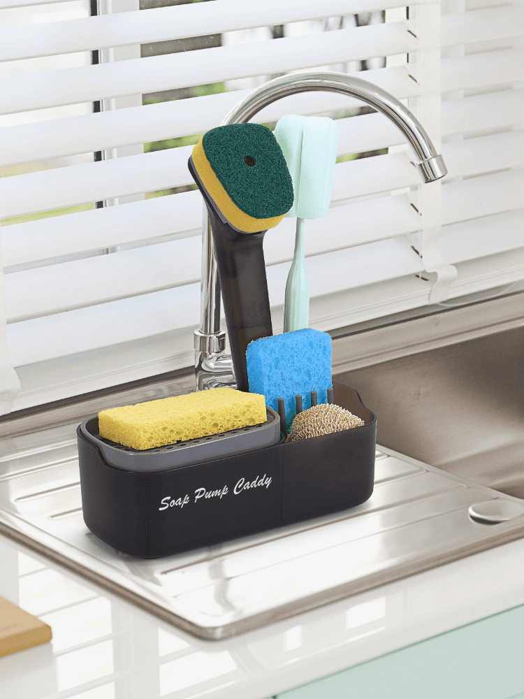 Kitchen Sink Sponge & Soap Holder – Dishwashing Storage Organizer Box